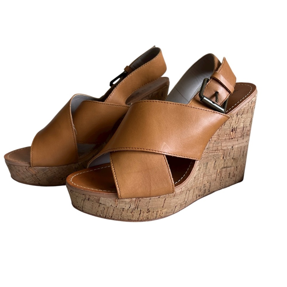 Hinge Tan Leather Wedge Sandals